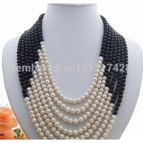 FREE SHIPPING>>>7Strds White Pearl&AA Necklace