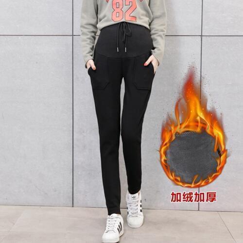 Pregnant women pants new autumn and winter Korean version of loose sports and leisure plus velvet maternity pants high waist car