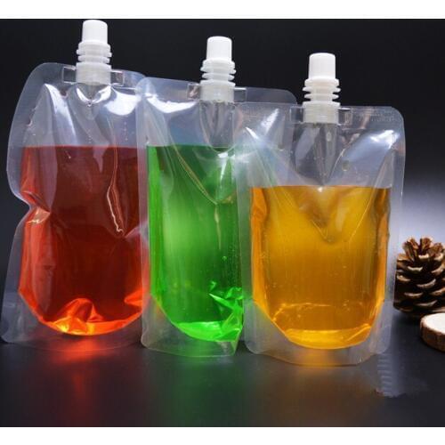DHL 12*18cm 350ml 300Pcs/ Lot Juice Drinking Storage Stand Up Transparent PE Spout Pouch Jelly Clear Plastic Doypack Spout Bag