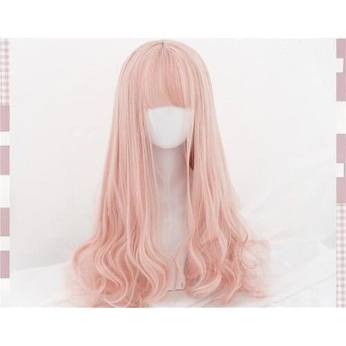 Lolita Long Straight Pink Bangs Heat Resistant Cute Party Synthetic Hair Cosplay Wig D047