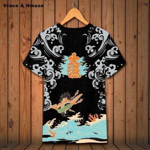 Chinese style water ripple printing fashion oversized short-sleeved t shirt Summer 2018 New soft breathable quality t shirt men
