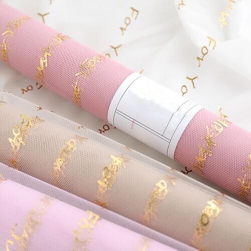 1M Hot Stamping English Yarn Scrapbook Decorate Gauze Flowers Bouquet Wrapping Paper DIY Craft Supplies Paper Florist Materials