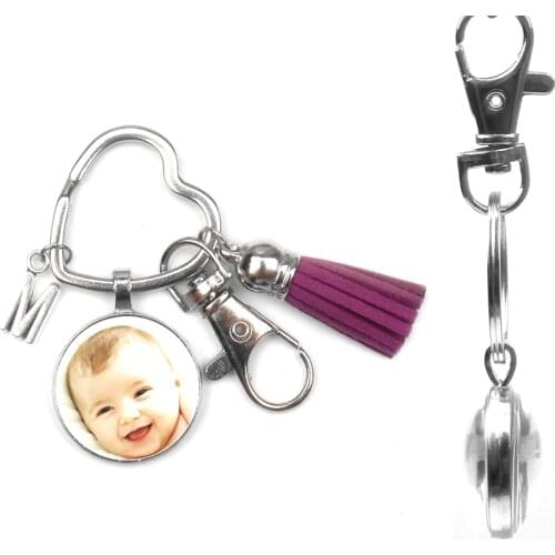 Personalizeds Baby Child Mom Dad Grandparent Loved One Gift Photo Key Chain Double sided Custom Photo Tassel Family Member Gift