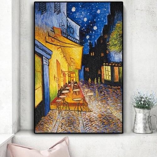 Cafe Terrace At Night Oil Painting Landscape Reproductions on Canvas Posters and Prints Wall Art Picture for Living Room Posters