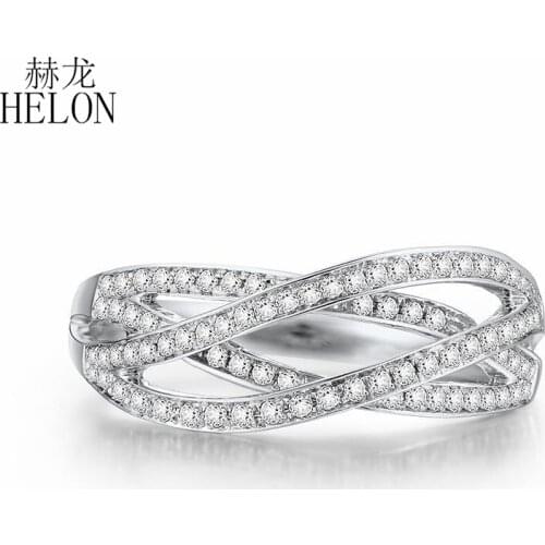 HELON Solid 10K White Gold Pave 0.4ct Genuine Natural Diamond Engagement Ring Band Women Wedding Cluster Style Fine Jewelry Ring