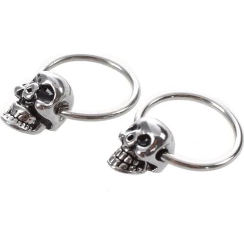Stainless Steel Skull Round Hoop Loop Earrings 0.39x0.28" FASHION