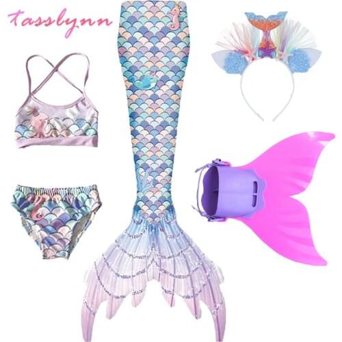 2021 Kids Girls Swimming Mermaid Tail Costume Cosplay Children Swimsuit Fantasy Beach Bikini Can Add Monofin Fin Princess Dress