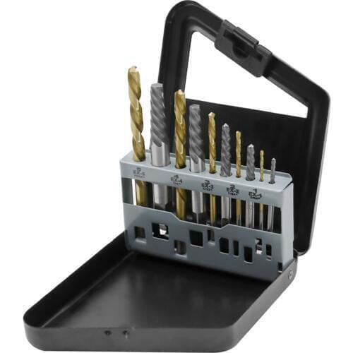 10pcs Alloy Steel Drill Bit Broken Bolt Damaged Screw Extractor Set with Case Metal Working Tool