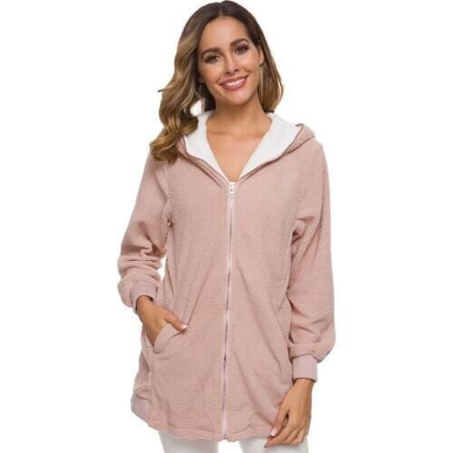 Autumn Winter 2020 Fur Coat Faux Fur Hoodie Brown Blue Ladies Fluffy Jackets Plus Size Cardigan Long Sleeve Hooded Fluffy Coat