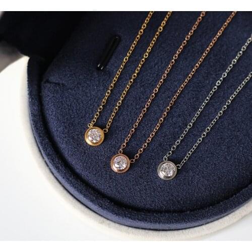 Classic Brand Elegant 18 K Gold Color Zirconia Pendant Necklace Choker for Female Fashion Stainless Steel Woman Gift Washable