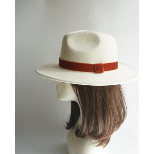 01911-shi orange ribbon Lady jazz cap white wool fedoras cap men women leisure panama hat