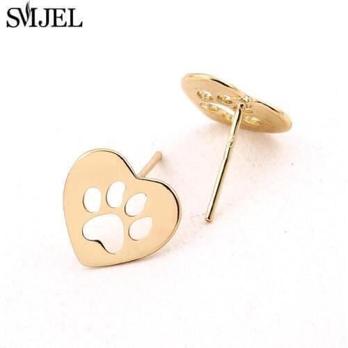 SMJEL New Cute Love Heart Shaped Dog Paw Stud Earrings Women Small Dog Pet Lover Earring pendientes boucle d'oreille S172