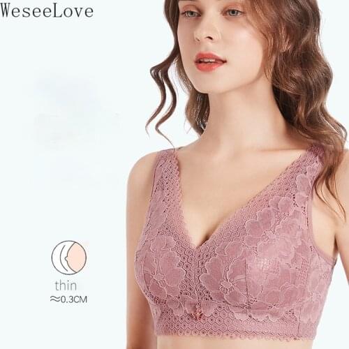 WeseeLove 34-48 Sexy Women Wire Free Bra Lace Breathable Semaless Full Cup Large Size Underwear Pushup Bra Summer Brasieres Para