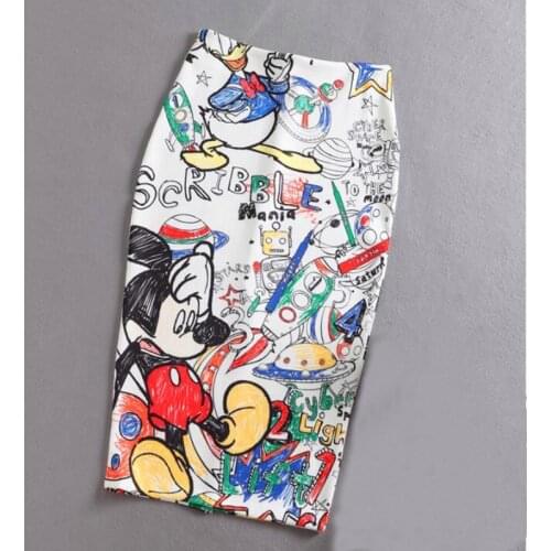 Womens Pencil Skirt High Waist Slim Skirts Print New Large Size Japan Cartoon Summer Young Girl Female Falda Sexy & Club