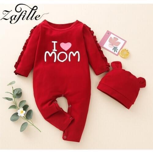 ZAFILLE Stylish Solid Baby Rompers and Hat Love Mom Costume For Babies New born Baby Girl Clothes Spring Overalls Baby Kids
