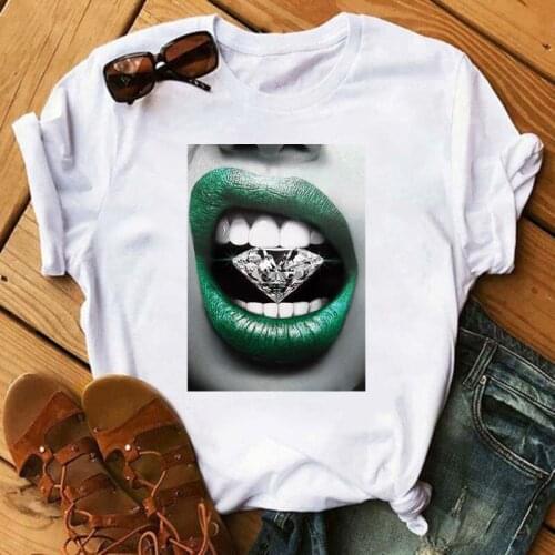New Sexy Lips Women Tshirt Fashion Graphic Printed T-Shirt Harajuku 90s Ulzzang Rose Diamond Snake Lips Casual Tops Tee