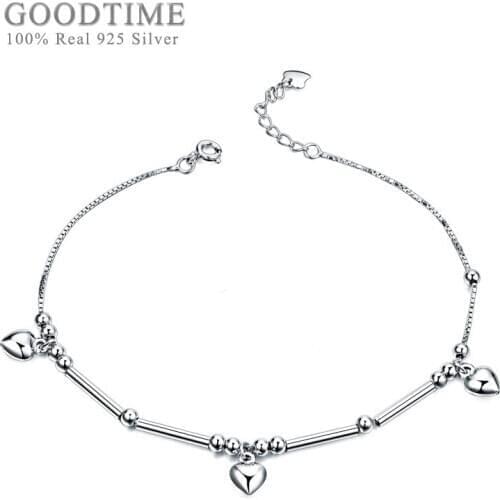 Fashion Anklet For Women 100% 925 Sterling Silver Bead Love Heart Anklet To Lady Decoration Jewelry Foot Accessories For Party