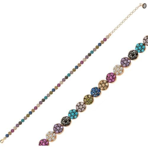 Silver Rose Mix Gemstone Watercourse Womens Bracelet