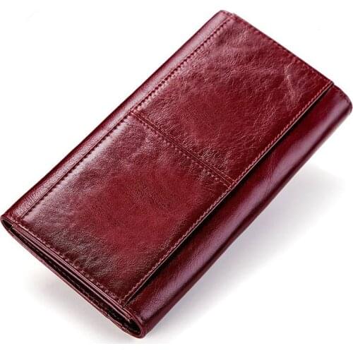 Womens Wallet Cowhide Genuine Leather Fashion Long Clutch Hasp Wallet Female Card Holder Coin Purse Money Clips Cell Phone Pack