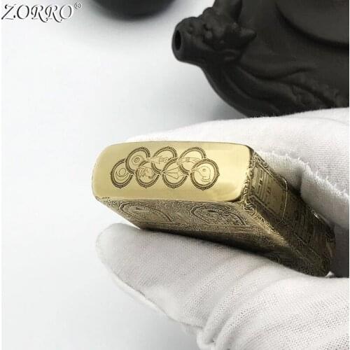 Zorro Pure Copper Kerosene Lighter Carved Antique Boutique Sinology Creative Gift Smoking Tool