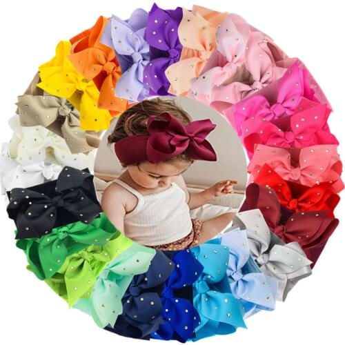 1pcs/Lot Wide Elastic Nylon Headband Girl Headwrap With 5 Inch Grosgrain Hair Bow Kids Photo Props HB080