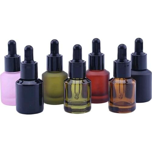 100pcs/lot 15ml Cosmetic Essentilal Oil Packaging Frosted And Shiny Colored Glass Dropper In 7 Colors