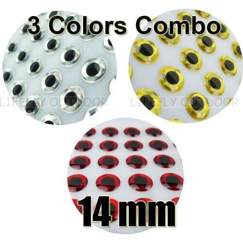 14mm 3D Assortment, 3 Colors Combo / Wholesale 240 Soft Molded 3D Holographic Fish Eyes, Fly Tying, Jig, Lure Making
