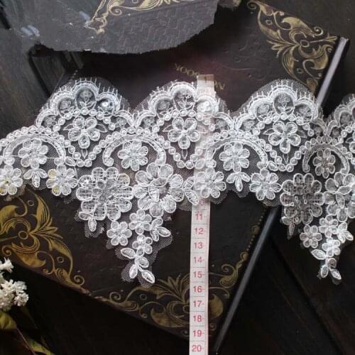 15cm eyelash lace paillette Lace Trim Bridal Veil Trim Embroidery Applique Lace Wedding Dress Accessories Sewing Supplies