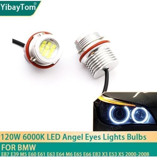 2pcs 120W 6000K lamp LED Angel Eyes Marker Lights Bulbs For BMW E87 E39 M5 E60 E61 E63 E64 M6 E65 E66 E83 X3 E53 X5 2000-2008