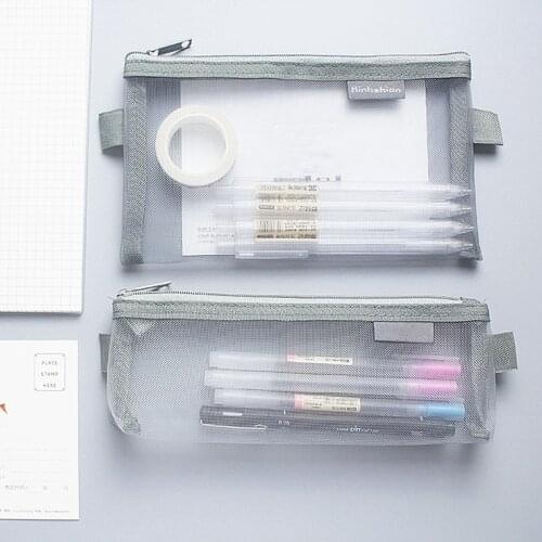 2021 Hot Sale Simple Transparent Mesh Pencil Case Office Student Pencil Cases Nylon Pen Box Student Gift Office School Supplies