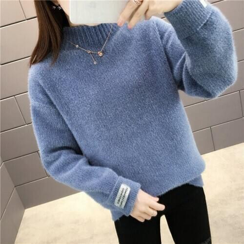 2020 Autumn Winter Knit Sweate Mink Cashmere r Women Turtleneck Long Sleeve Jumper Korean Lady Pullover Female Knitwear