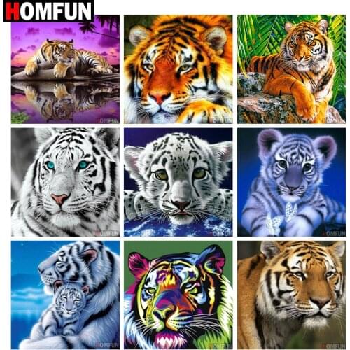HOMFUN Full Square/Round Drill 5D DIY Diamond Painting "Animal Tiger" 3D Embroidery Cross Stitch 5D Home Decor Gift