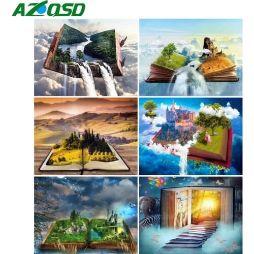 AZQSD Diamond Painting Book Waterfall Scenery Full Square Daimond Mosaic Cross Stitch Home Decor Diamond Embroidery Landscape