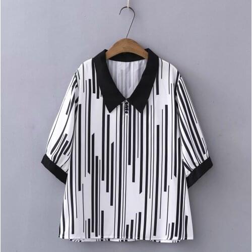 Plus size blouses tunics shirts 2021 fashion striped peter pan collar short sleeve button summer Womens t-shirts