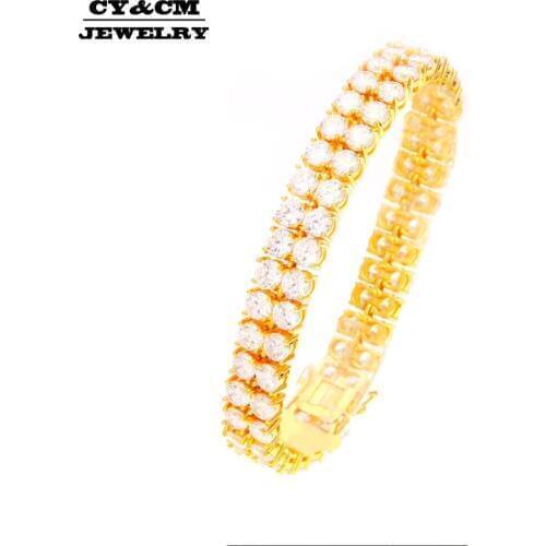 CY&CM AAA CZ Cubic Zircon 2 Row Tennis Link Iced Out Tennis Bracelet Gold Silver Color Luxury Box Clasp Hiphop Bracelet Jewelry