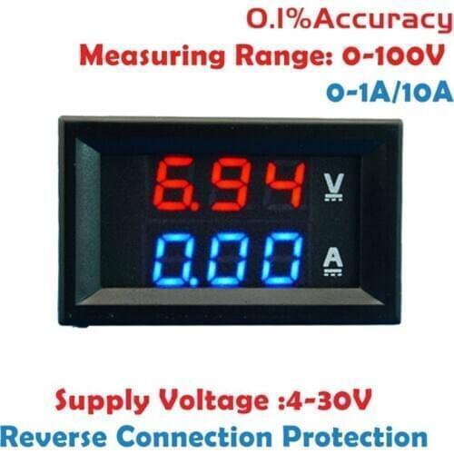 2 in1 100V 10A DC Digital Voltmeter Ammeter Blue + Red Dual Color Display LED Amp Dual Digital Volt Meter Gauge Multimeter