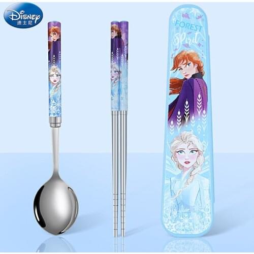 Disney Mickey Mouse Minnie Childrens Chopsticks Spoon Cartoon Stainless Steel Chopsticks Spoon Cutlery Set