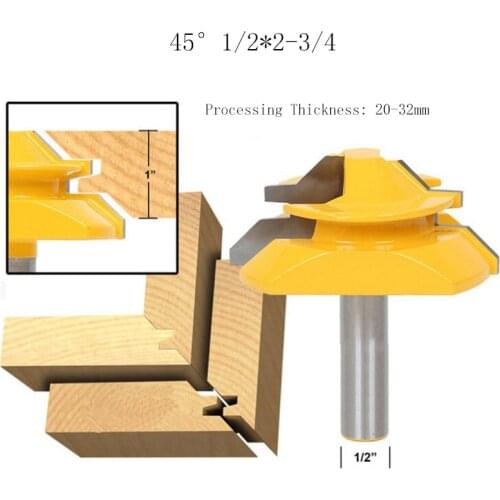 1Pcs 1/2*2-3/4 Shank Woodworking Tenon Milling Cutter Tool 45 Degree Miter Router Bit Fit 20-32mm Wood Woodworking Tools Cutters