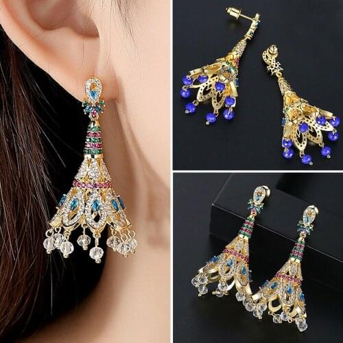 Indian Traditional Jhumka Drop Tassels Dangle Earring Bridal Wedding Jhumki Ethnic Gypsy Crystal Beads Earrings Vintage Tribal