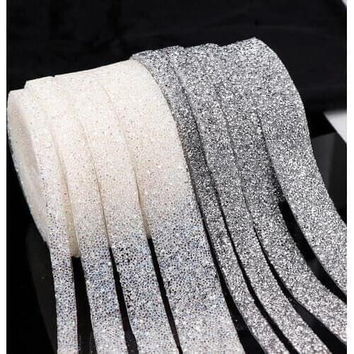 1 Yard 1/1.5/2/3cm Hotfix Rhinestone Tape AB Color Trim Iron On Appliques For Clothes Decoration Craft Bag Shoes DIY Jeans