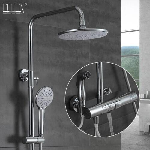 Ellen Shower Faucets Set bright Chrome Wall Mounted Rain Shower Faucet With Bdet Spray Bath Mixer Tap Hot Cold EL9404