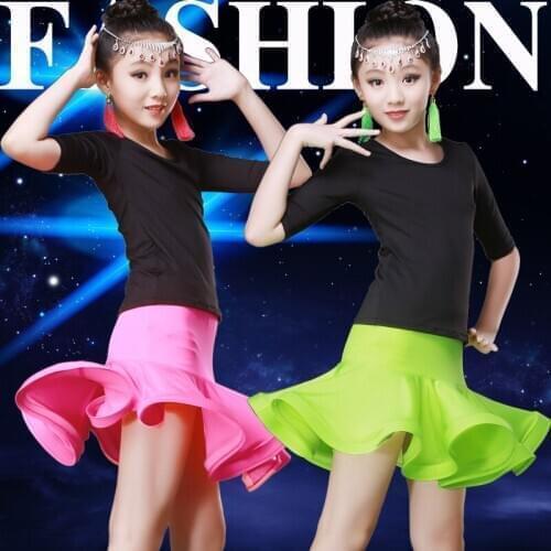 Girls Latin Dance Costumes Childrens Sleeve Dance Stand Collar Competition Uniform Set
