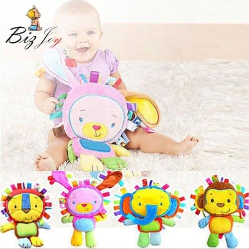 Hot 2017 Baby 35cm Plush Rattle Toys Animal Hand Bells Sound Plush Baby Toy Newbron Gift Animal elephant monkey lion rabbit Doll