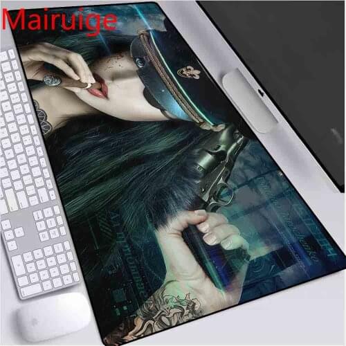 Mairuige Animation Mouse Pad Handsome Female Officer Pattern Computer Notebook Office Gaming Mouse Pad Non-slip Desk Pad