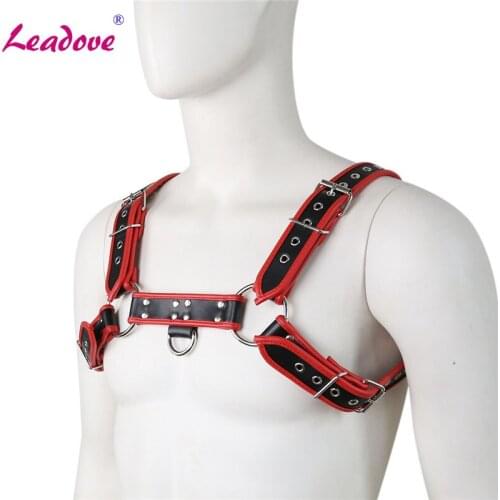 Elastic Band Harness Men Double Shoulder Straps Elastic Chest Muscle Harness Belt with Metal O-rings Club Party Costume PG0214