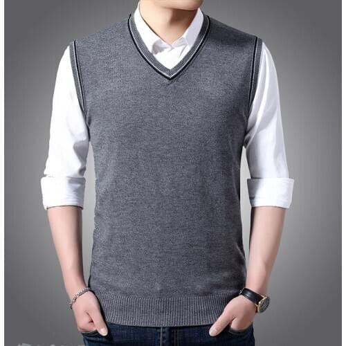 Man Wool Sweater Vest Casual Office Male Solid Color Knitting Vest Pullovers Sleeveless Jumpers