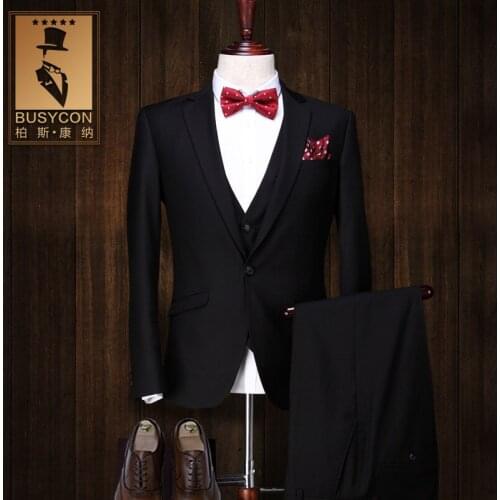 Costume Homme Mariage 2016 De Marque Trajes Hombre Formal Black Tuxedos For Men Suits Wedding Groom Slim Fit 3 Piece