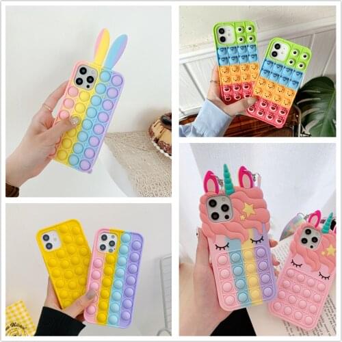 Rainbow Silicone Phone Case For Iphone 13 XR XS 11 12Pro Max XR 7 8 Plus Pop Fidget Toys Push Bubble Reliver Stress Soft Cover