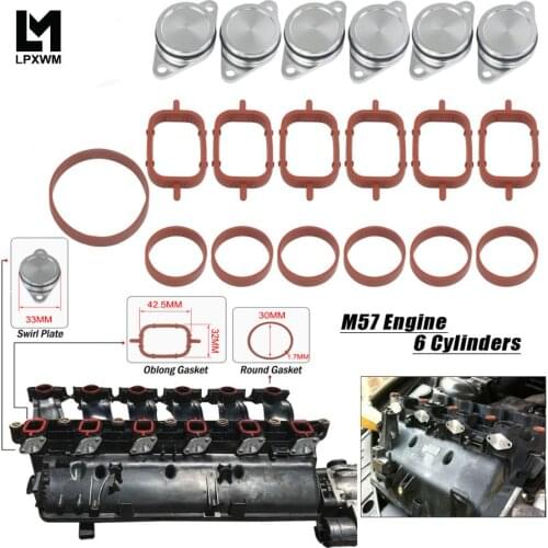 Set of 6 x 33mm OEM design by aluminum For BMW Swirl Flap Blanking Plates seal with intake manifold gasket 6 cylinder IMK02
