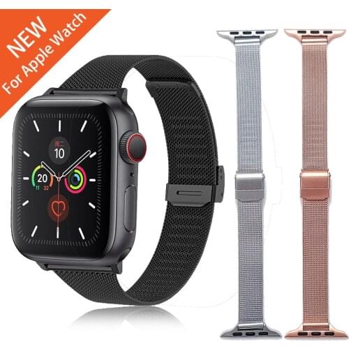 For apple watch strap series 6 5 4 3 se Slim Stainless Steel Strap women men mesh loop for iwatch se 38mm 40mm 42mm 44mm bands